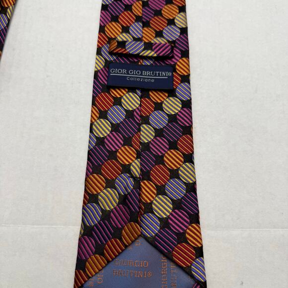 Geometric Neck Tie Blue Orange Red Pink Silk Giorgio Brutini Circle Bar Dot - Picture 2 of 4